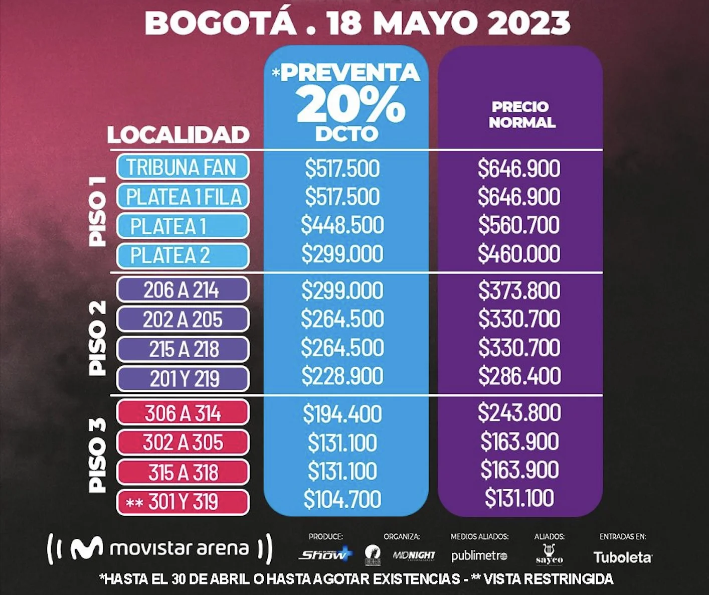 Buena Vibra Tour anuncia la nueva fecha en Bogotá 2023